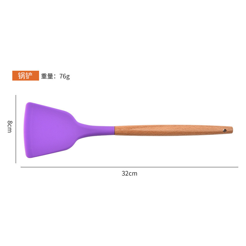 Thìa Silicon Tay Cầm Bằng Gỗ Thìa Nấu Ăn Hộ Gia Đình Thìa Trung Quốc Nhà Bếp Dụng Cụ Nhà Bếp Dụng Cụ
