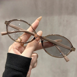 Thời Trang Nữ Khung Trà Quang Đổi Màu Sắc Kính Cận Thị retro Khung Tròn Chống Ánh Sáng Xanh Đồng Bằng Hiện Vật Kính Thời Trang Sinh Viên