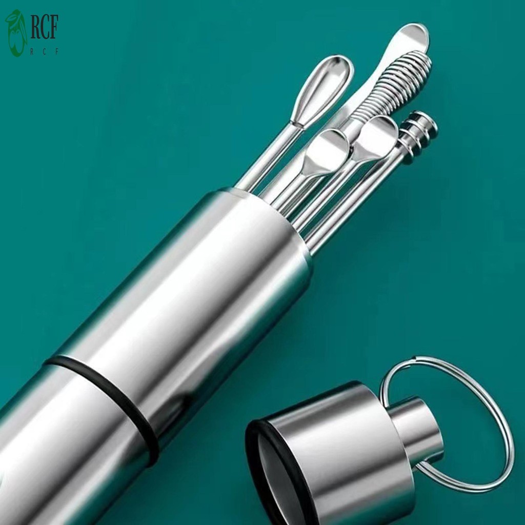 6 Dụng cụ đào tai bằng thép không gỉ Bộ thìa đào tai vít di động cho văn phòng và ký túc xá