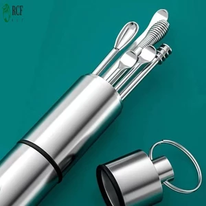 6 Dụng cụ đào tai bằng thép không gỉ Bộ thìa đào tai vít di động cho văn phòng và ký túc xá
