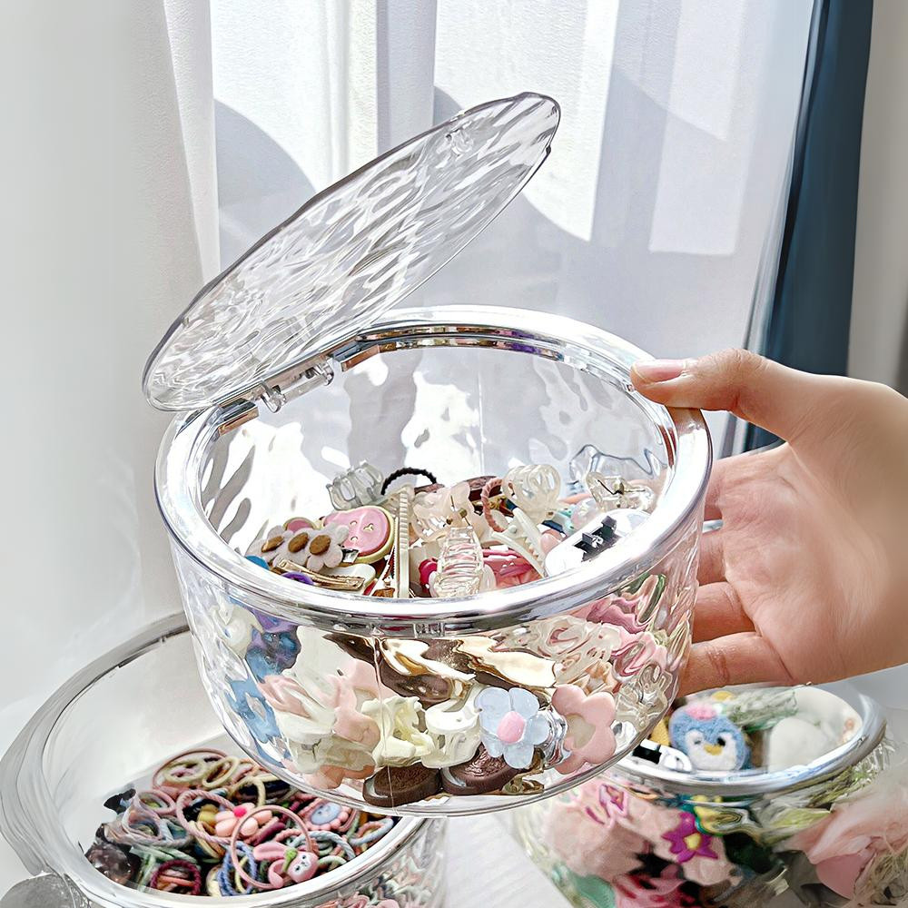 Hộp đựng đồ trong suốt vân kim cương có nắp bấm DINOHOME, Hộp đựng kẹp tóc trang sức đa năng
