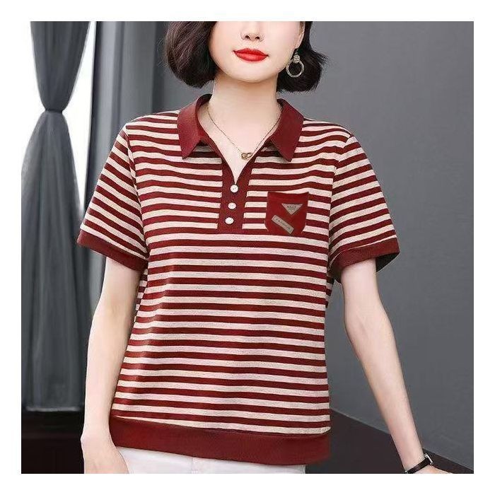 Áo Sơ Mi Polo Cổ Cho Nữ Mùa Hè 2025 Mới Phiên Bản Hàn Quốc Thời Trang Sọc Rời Thể Thao Áo Thun Nữ