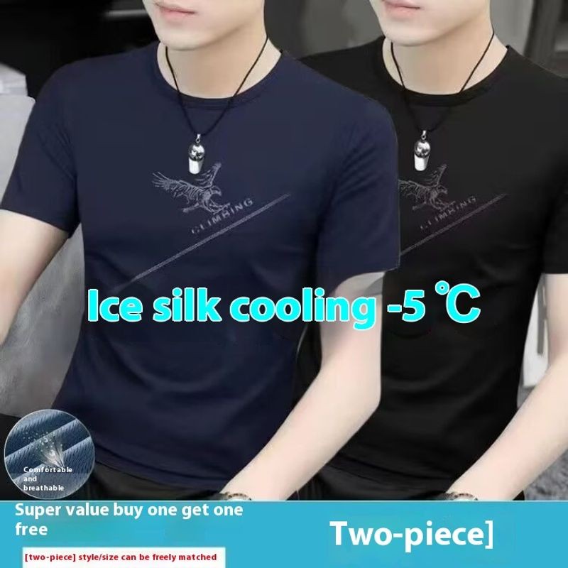 ThaliaWisp Ice Silk Làm Mát Áo Thun Nam Mùa Hè Mới Thời Trang Đại Bàng In Hình Tay Ngắn Thời Trang Phù Hợp Với Áo Thun Top