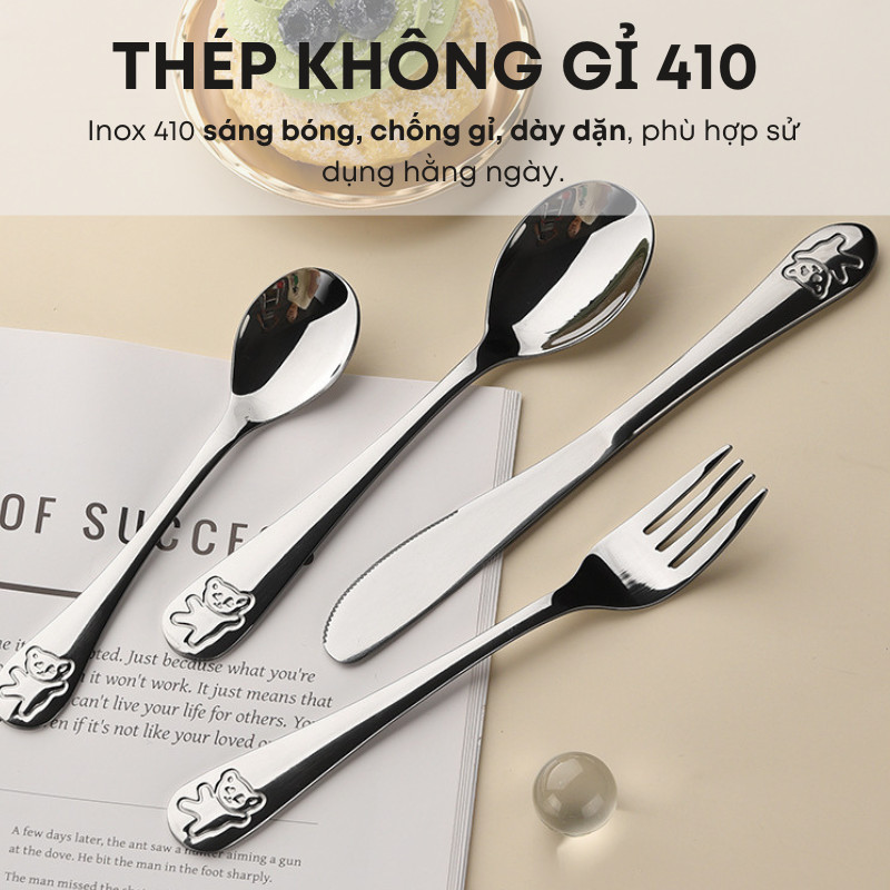 Bộ Dao Thìa Nĩa Trẻ Em Inox 410 Không Gỉ, Sáng Bóng – An Toàn Cho Bé Từ 2 Tuổi | 194