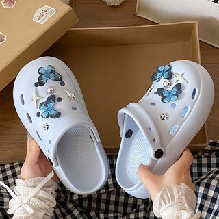 Giày Cao Gót Lỗ EVA Mùa Hè Cô Gái Trái Tim Đế Dày Dễ Thương Mặc Ngoài Chống Trơn Trượt Đi Lại Tất Cả Trận Đấu Baotou Nửa Trượt Nữ