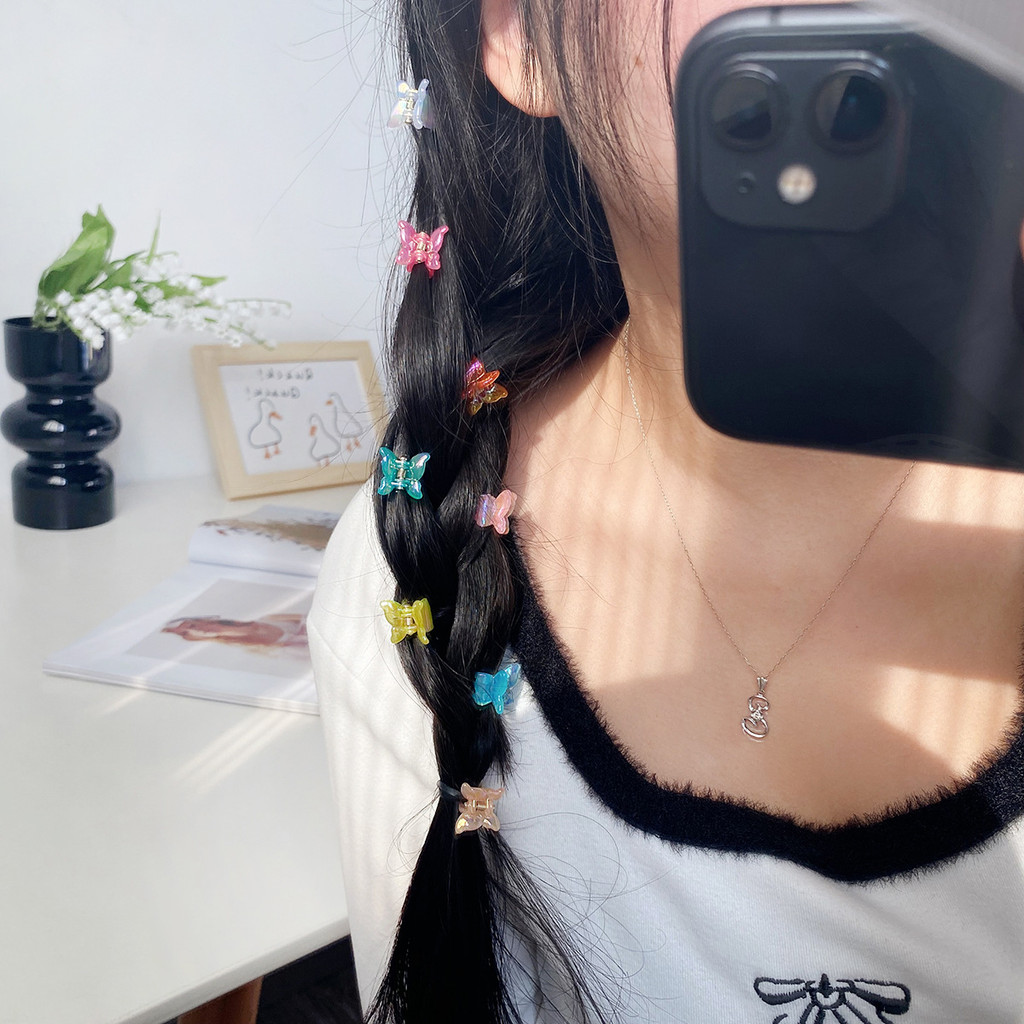 Bộ 10 chiếc kẹp mini màu kẹo, phụ kiện tóc cho trẻ em, dùng tết mái, ánh kim