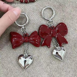 # yanddd # Tính khí đơn giản Nơ màu đỏ Trái tim Acrylic Móc khóa Mặt dây chuyền dành cho nữ Cô gái Phụ kiện trang trí ba lô đa năng Quà tặng.