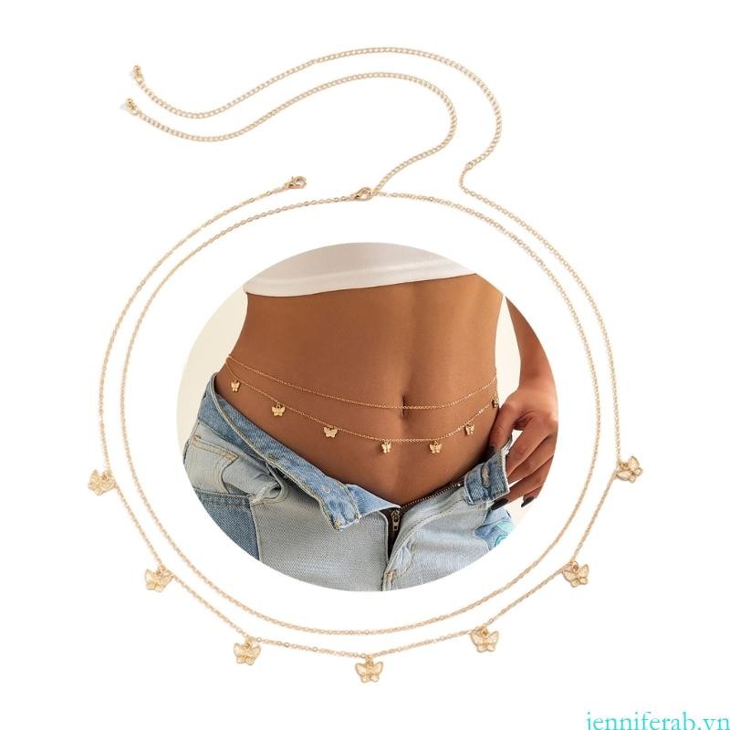 Jenniferab Hai Lớp Dây Thắt Lưng Trang Trí Cho Nữ Với Charm Bướm Thanh Lịch