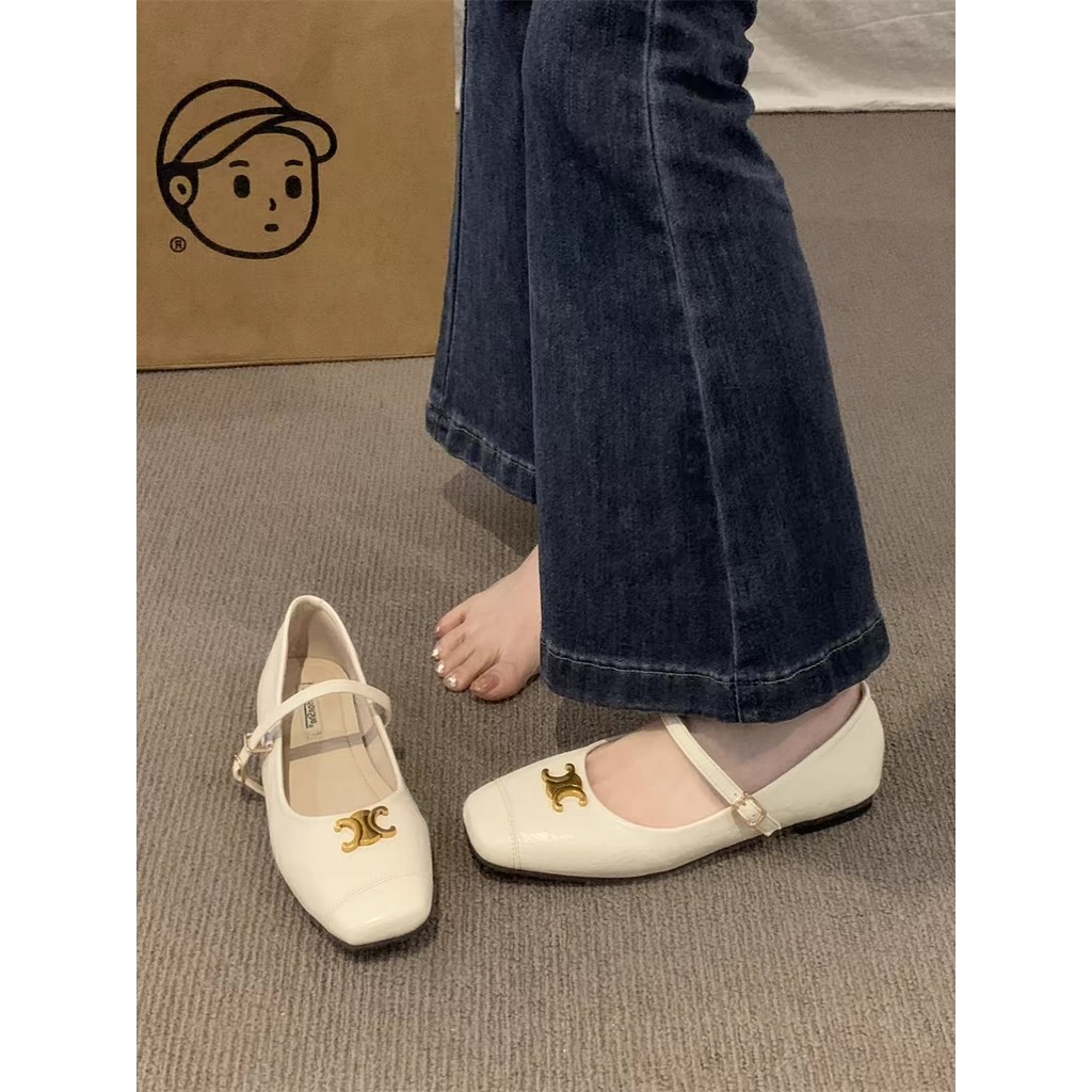 Giày Nữ Size Lớn (32-44) Size Nhỏ 32 33 34 Retro Mary Jane Giày Nông Miệng Giày Nữ Khóa Kim Loại Mũi Tròn Giày Đế Bằng JUNE10