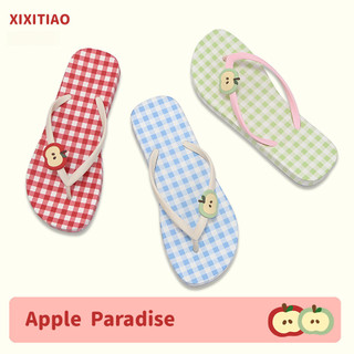 XIXITIAO Nữ Flip-Flops Kẻ Sọc Đỏ Táo Kỳ Nghỉ Mùa Hè Thời Trang Giày Sandal Đi Biển