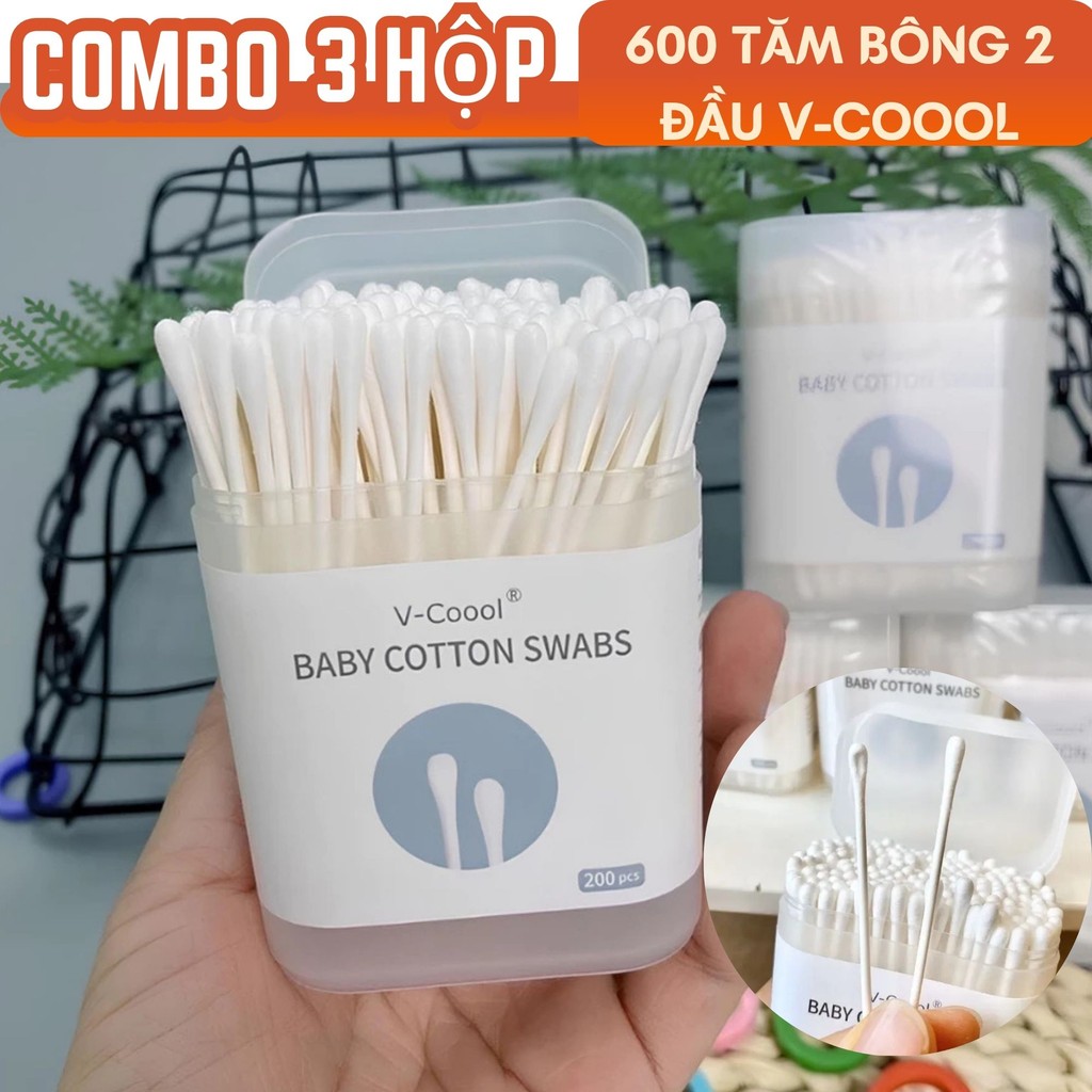 Combo 3 Hộp 600 Chiếc Tăm Bông V-Coool Baby Cotton SWABS -Tăm Bông Vệ Sinh Cho Bé Babylove.store