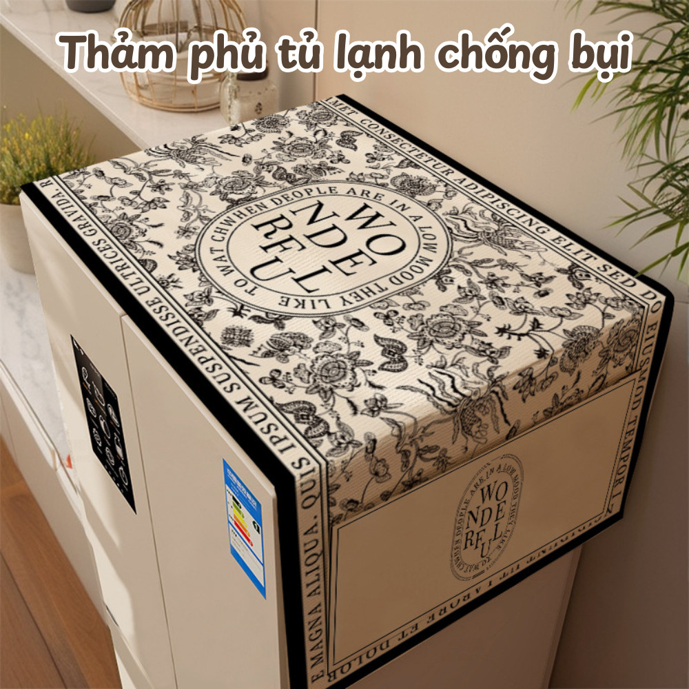 Tấm Phủ Tủ Lạnh Chống Bụi Có Ngăn Để Đồ, Vỏ Bọc Máy Giặt Vải Lanh Cotton Chống Thấm Nước