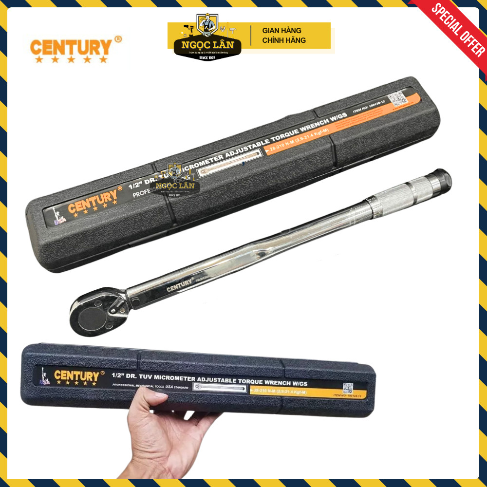 [Chính Hãng] Cần Nổ, Cần Siết Chỉnh Lực 1/2” (28-210 Nm) CENTURY dài 450mm thép CR-V cao cấp