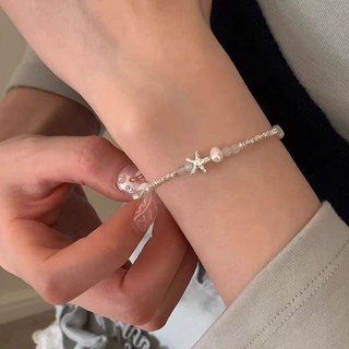 Vòng tay bạc vỡ ngọc trai sao biển sang trọng nhẹ nhàng dành cho nữ