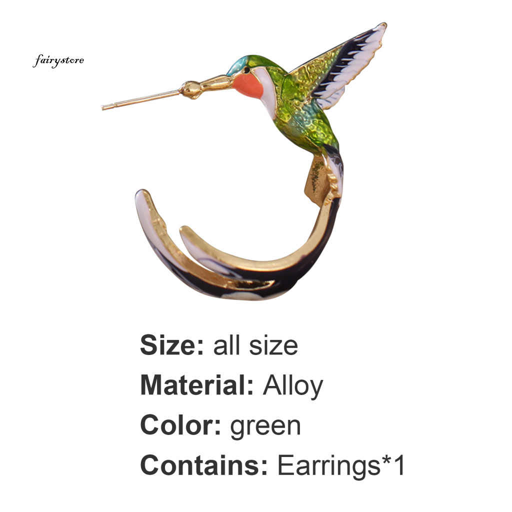 Fairystore| Bông tai xỏ khuyên thời trang cho Cocktail Hummingbird Men Khuyên tai chống mài mòn