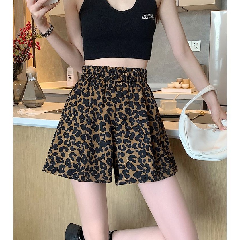 Phụ Nữ Cực Lớn Kích Thước 150kg Da Báo In Quần Short Mùa Hè Mỏng Cao Cấp Chữ A Ống Rộng Quần Nóng
