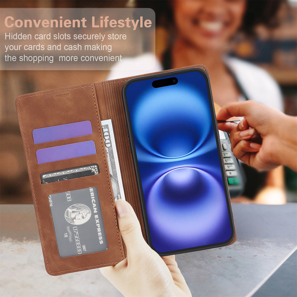 Ốp Điện Thoại Da Lật Retro Matte Cho Iphone 16 16E 15 14 13 12 11 Pro Max XS XR X Plus Có Đựng Thẻ Ví Bìa Sách