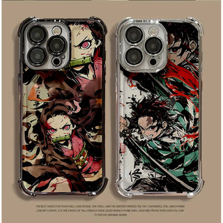 Ốp Điện Thoại Cho iPhone 14 Plus 13 12 Pro Max Bao Anime Demon Slayer Túi Khí Sang Trọng Trong Suốt Mạ Chống Rơi Mềm Cặp Đôi Mạ Điện