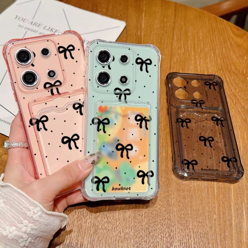 Khe Cắm Thẻ Chống Sốc Bỏ Túi TPU Dành Cho Vivo Y19S Y29S Y04 Y28 Y36 Y27 Y17S Y16 Y02S Y02A Y22 Y22S Y35 Y02 Y02T Nơ Họa Tiết Silicon Mềm Trong Suốt Vỏ Điện Thoại