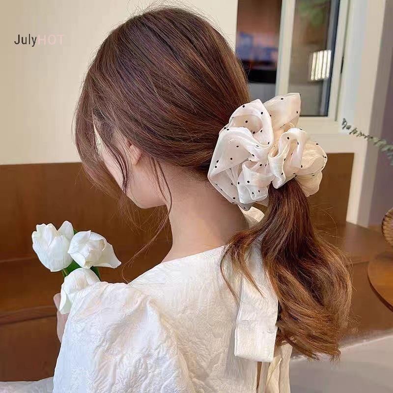 JULYHOT Nữ Quá Khổ Scrunchies Thời Trang Chấm Điểm Lưới Tóc Dây Vải Lớn Co Giãn Tóc Đuôi Ngựa Giá Đỡ Mũ Massivedeals