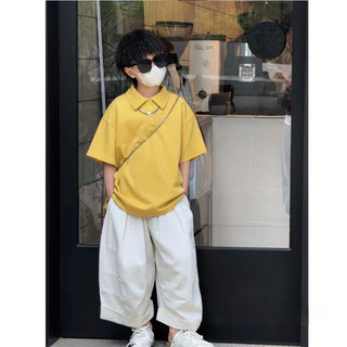 Bộ đồ cotton mùa hè cho bé trai, áo polo ngắn tay, áo phông, quần short cargo, bộ hai mảnh