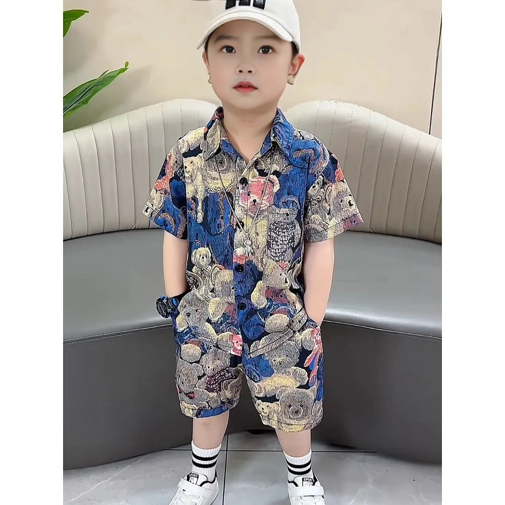 Bộ hoa tay mùa hè cho bé trai SY6 Bộ áo sơ mi và quần short mùa hè Bộ hai mảnh hoàn hảo để mặc mùa hè thông thường YS6