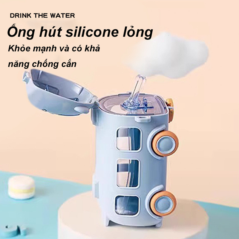 Cốc nước trẻ em 500ML, Bình Nước Hình Xe Buýt Ô Tô, Cho Bé Đi Học Có Dây Đeo Tiện Lợi, Vẻ ngoài ưa nhìn