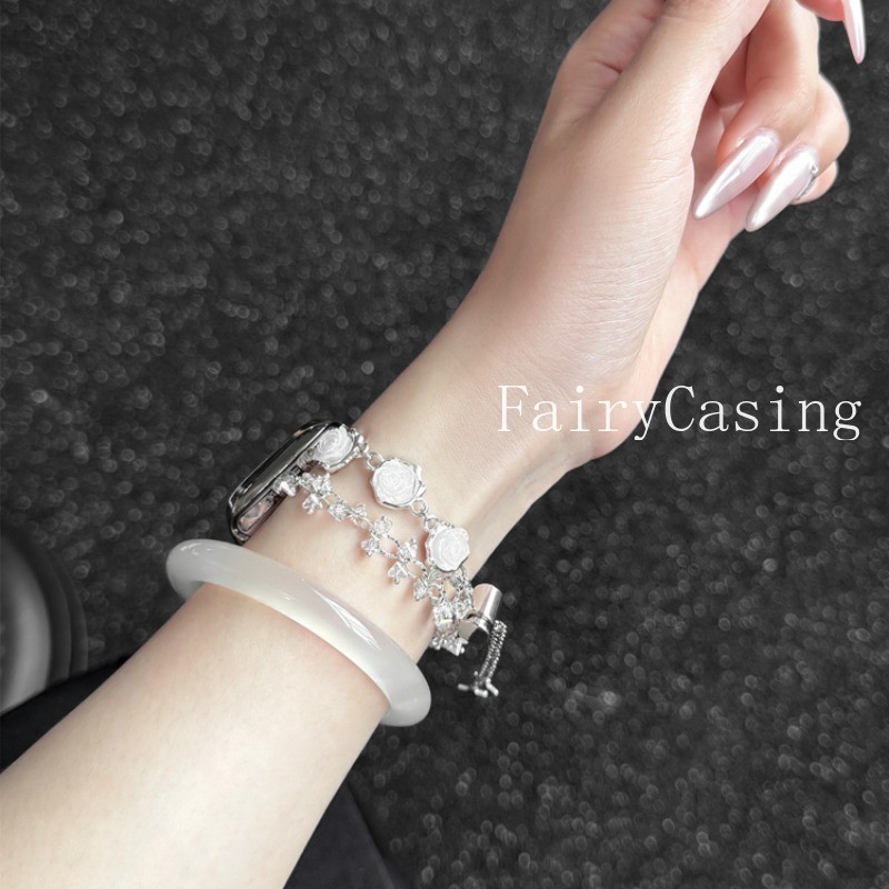 Dây đeo hạt hồng trắng cho Apple Watch Series 10 42 46mm 44mm 38 40 41 49mm 45mm Vòng tay iWatch Series 9 8 7 SE Ultra 2