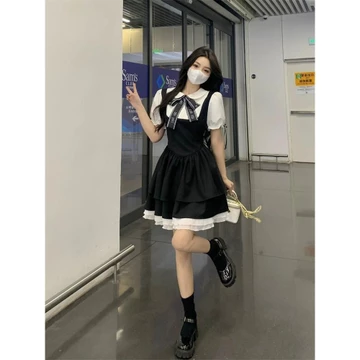 【Bess's house-bigsize】váy tiểu thư sang chảnh，váy đẹp cho nữ sang chảnh，váy nữ bigsize，váy sang chảnh，váy dáng dài，bigsize thiết kế cao cấp，Mùa hè phong cách mới giả hai chiếc váy ôm eo ngọt ngào đạ