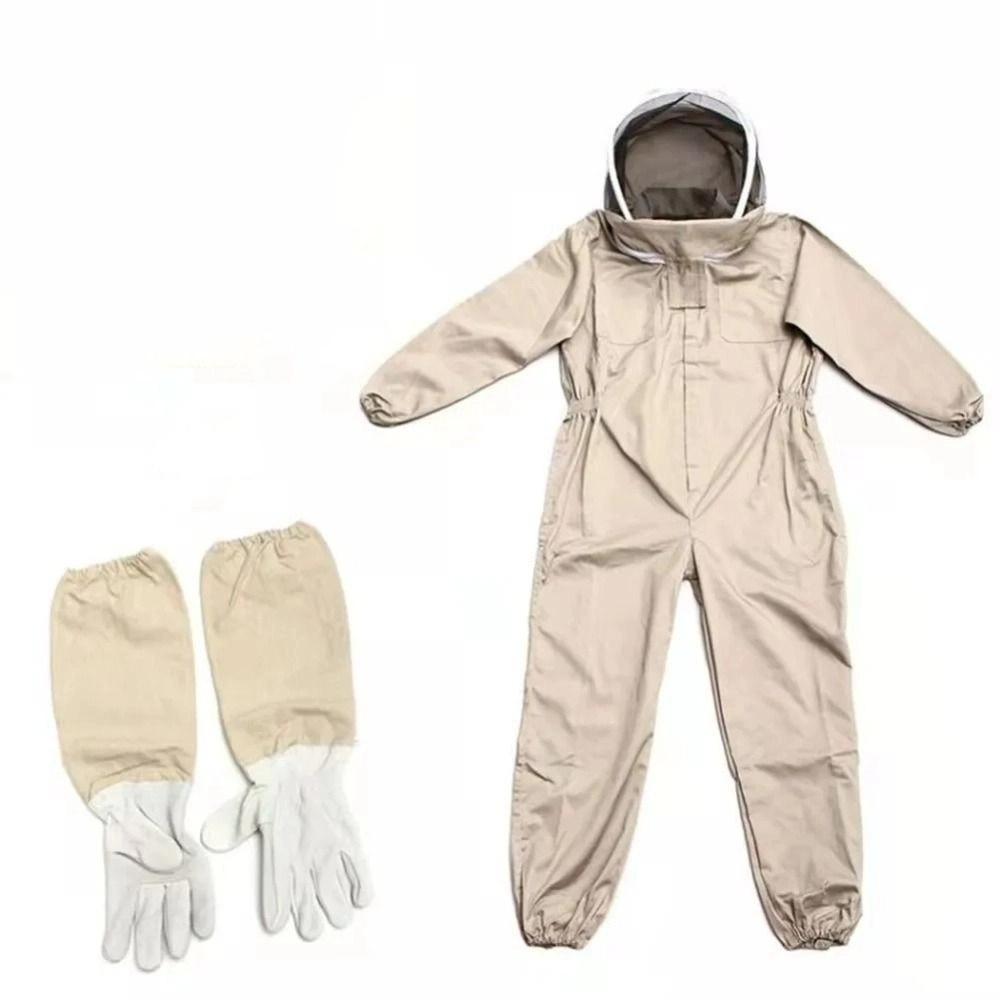 Bộ đồ quần áo bảo hộ HOBBYIN, Quần áo đuổi ong chống ong chuyên nghiệp, Bộ áo liền quần dày co giãn còng che mặt Mũ trùm đầu da cừu Găng tay nuôi ong