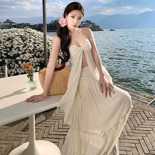 Bộ váy phong cách lãng mạn, siêu cổ tích, váy cổ yếm không dây, váy dài bồng bềnh