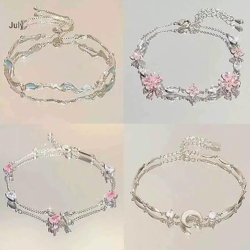 JULYHOT Thời Trang Hoa Anh Đào Vòng Tay Dành Cho Nữ Bé Gái Sáng Bóng Nơ Quyến Rũ Lắc Tay Dự Tiệc Phụ Kiện Trang Sức Quà Tặng Massivedeals