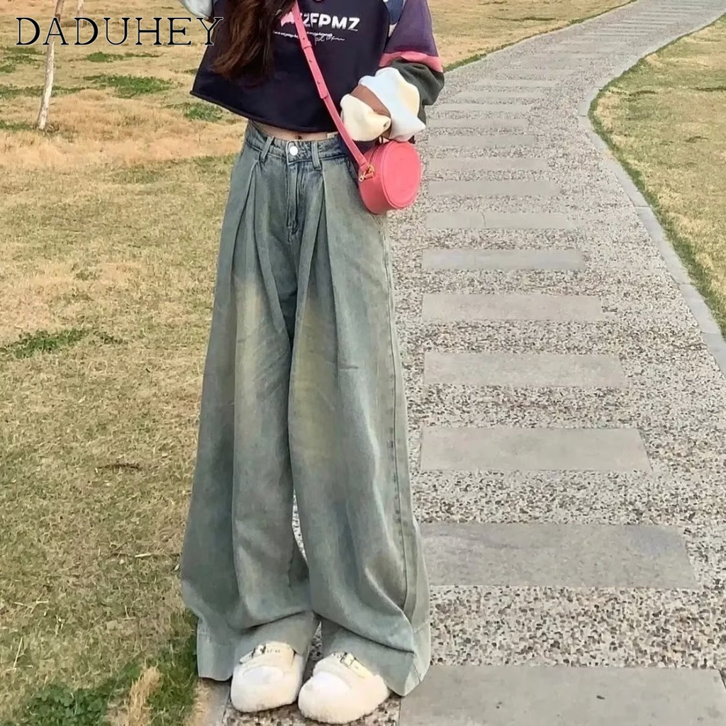 Ảnh Quần jeans DADUHEY ống rộng phong cách đường phố Mỹ cổ điển cao cấp size lớn 4