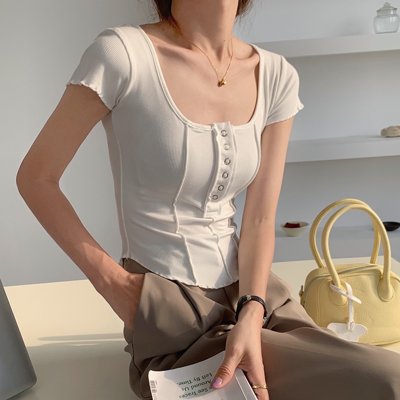Áo Thun Nữ Ngắn Tay Cổ Vuông Thời Trang