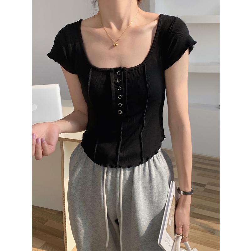 Áo Thun Nữ Ngắn Tay Cổ Vuông Thời Trang