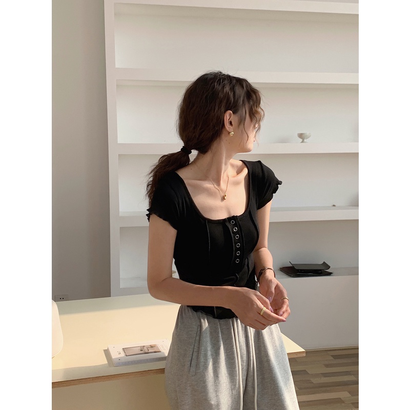 Áo Thun Nữ Ngắn Tay Cổ Vuông Thời Trang