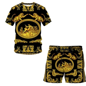 Bộ Áo Thun Ngắn Tay + Quần Short Bơi Lội In Họa Tiết 3d Sang Trọng Dành Cho Cả Nam Và Nữ