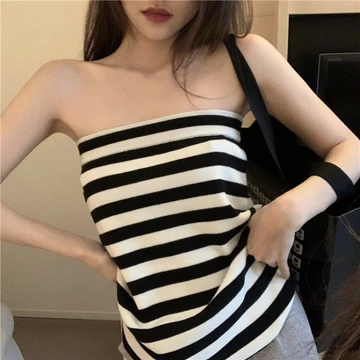 🎀48 giờ gửi🎀Áo Ống Không Tay phông croptop nữ dáng ôm phông đen trơn áo thun tay lỡ Họa Tiết Kẻ Sọc Trắng Đen Phong Cách Hàn Quốc Quyến Rũ Dành Cho Nữ Áo Quây Ngực Màu Đen trắng Ôm Dáng Thời Trang M