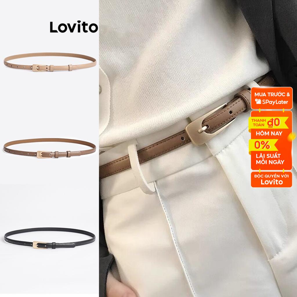 Thắt lưng Lovito mặt kim loại phong cách thường ngày cơ bản cho nữ L60AD099 Kaki/Nâu/Đen