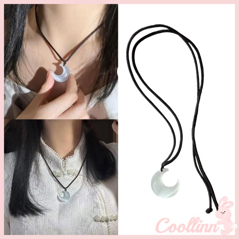 Coo Vòng Cổ choker Dây Đen Mặt Trăng Khuyết Đính Đá Pha Lê Có Thể Điều Chỉnh