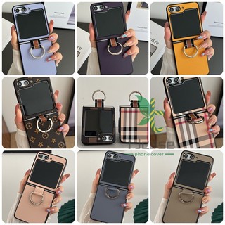 Ring holder stand leather case cover samsung galaxy z flip 5 z flip 4 retro / solid color bracket ultra-thin vỏ chống sốc