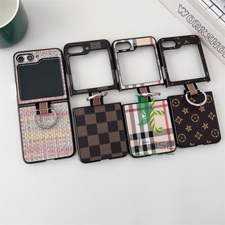 Ring holder stand leather case cover samsung galaxy z flip 5 z flip 4 retro / solid color bracket ultra-thin vỏ chống sốc