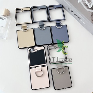 Ring holder stand leather case cover samsung galaxy z flip 5 z flip 4 retro / solid color bracket ultra-thin vỏ chống sốc