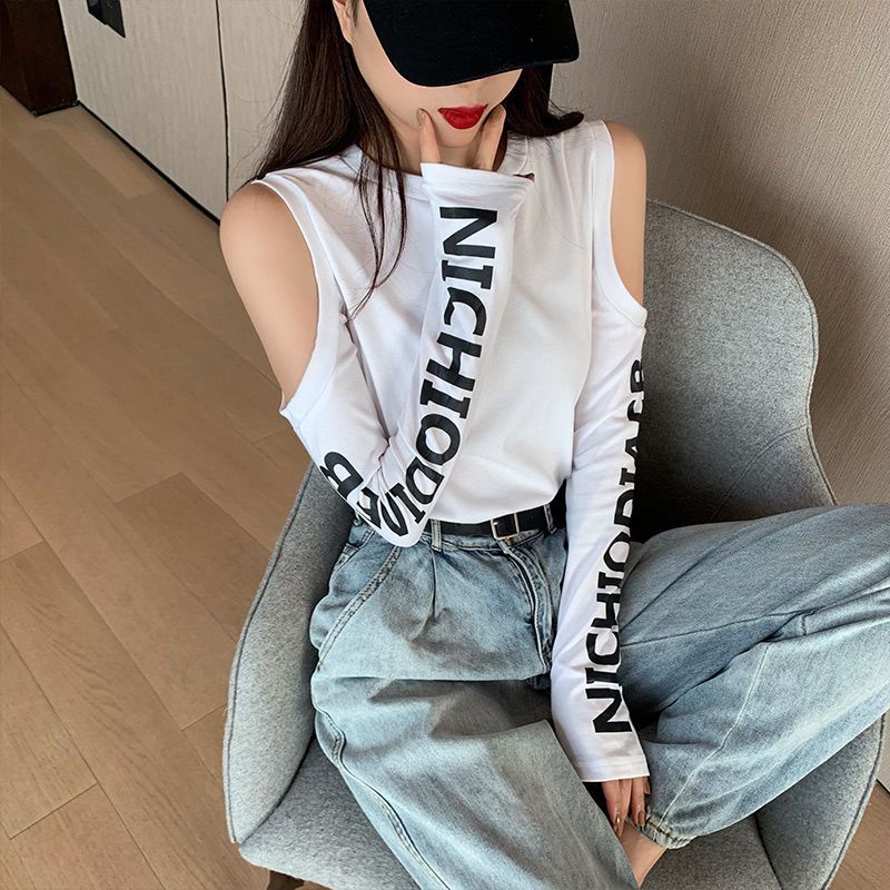 Milyfashion Y2K Street Hollow Off-the-Shoulder Dài Tay Áo Thun Nữ Skinny