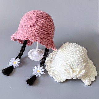 Mùa Xuân Thu Bé Gái Lưu Vực Mũ Len Trẻ Em Xô Mũ Handmade Tóc Giả Mũ