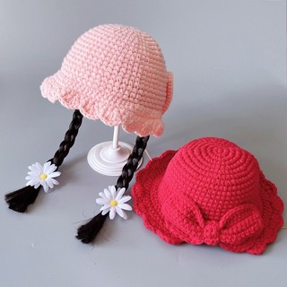 Mùa Xuân Thu Bé Gái Lưu Vực Mũ Len Trẻ Em Xô Mũ Handmade Tóc Giả Mũ