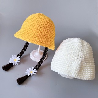 Mùa Xuân Thu Bé Gái Lưu Vực Mũ Len Trẻ Em Xô Mũ Handmade Tóc Giả Mũ