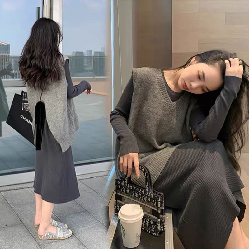 Set Áo Len Không Tay + Đầm Bầu Thời Trang