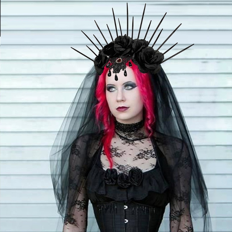 YOIOIOI Nữ Halloween Băng Đô Quấn Tóc Ngày Tử Thần Punk Hoa Vương Miện Thoáng Mát Mũ Đội Đầu