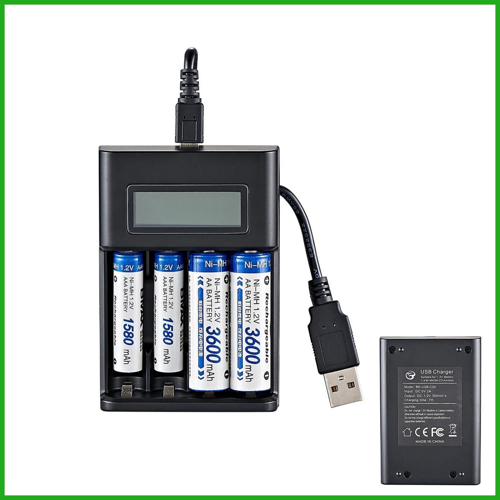 Cục Sạc Pin 4 Pin AA AAA USB Đầu Vào Sạc Nhanh Và Khe Sạc Riêng Biệt ...